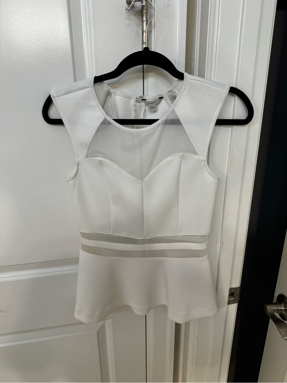 Guess White Mesh-Trim Peplum Camisole